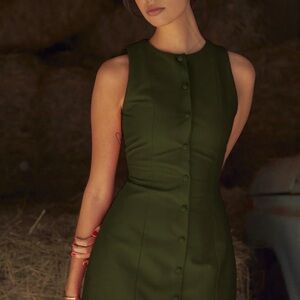 Commense Olive Green Button-Up Midi Dress